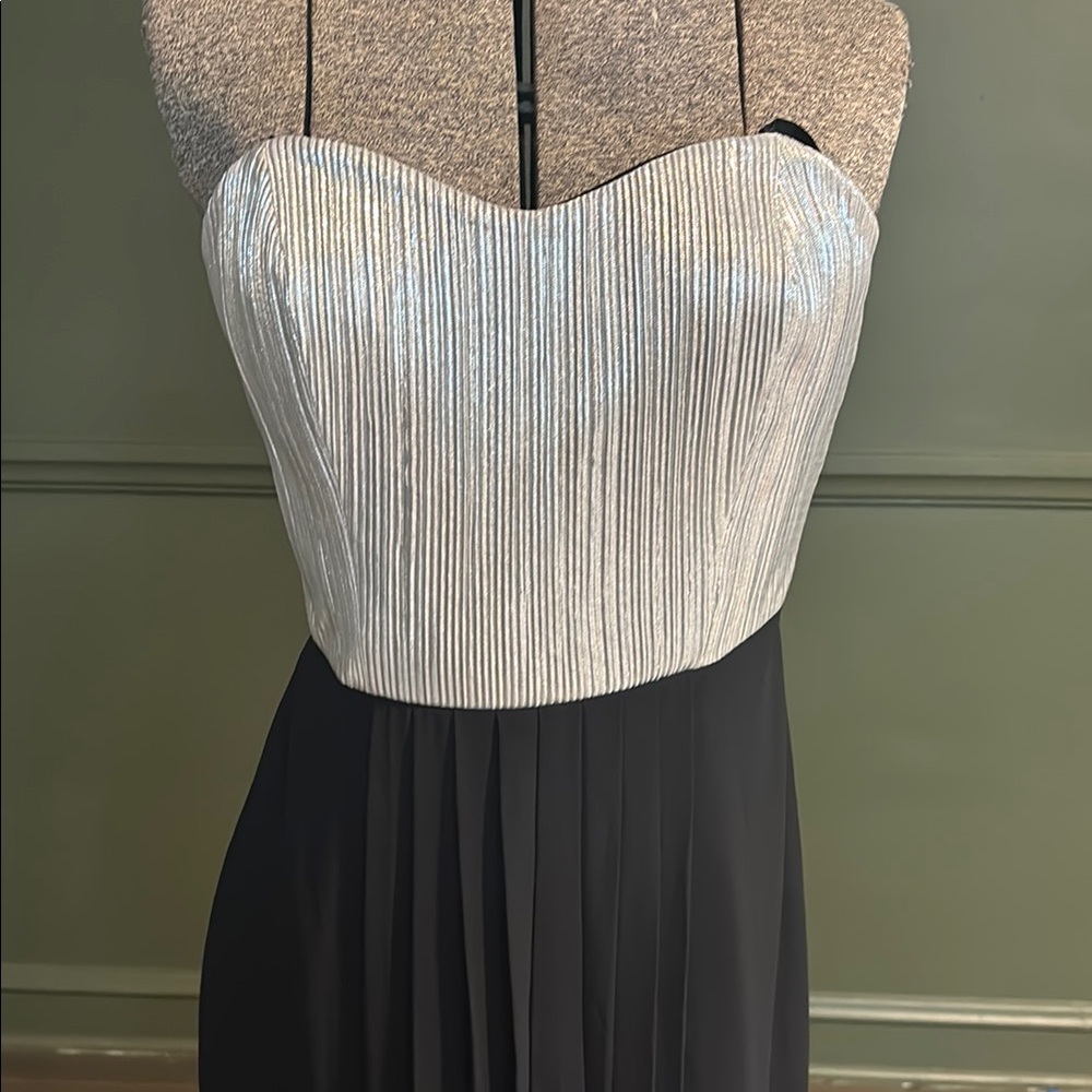 BCBGeneration silver and black Strapless Gown Sweetheart Neckline